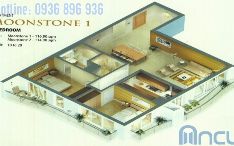 Căn 2 phòng ngủ Moonstone 117m2