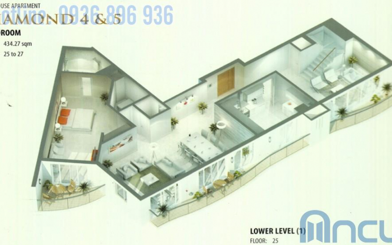 Căn hộ Diamond 4-5 (Mid level) - 480m2, 6 phòng ngủ